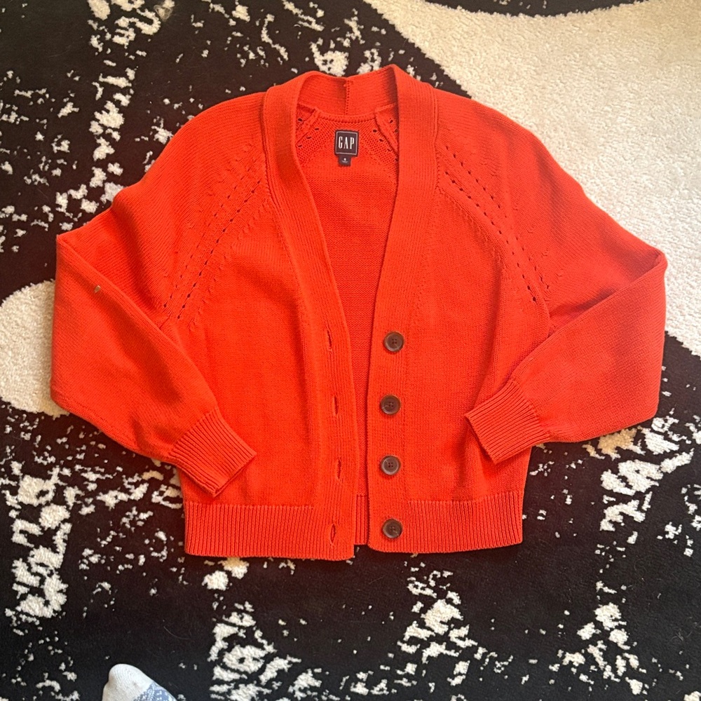 GAP Women's Bright Red-Orange Knit Cardigan